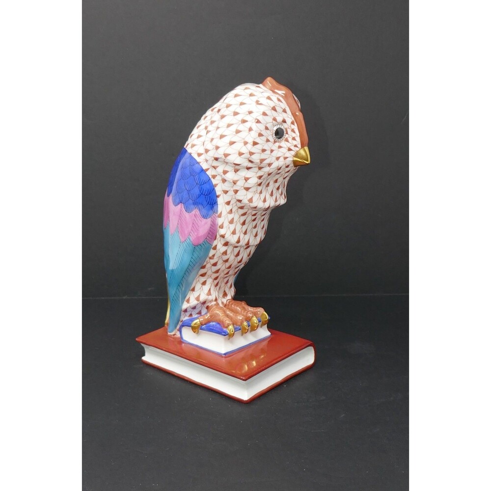 Herend Fishnet Owl on Books Medium Handpainted Porcelain Figurine 5104 Hungary - Picture 4 of 15